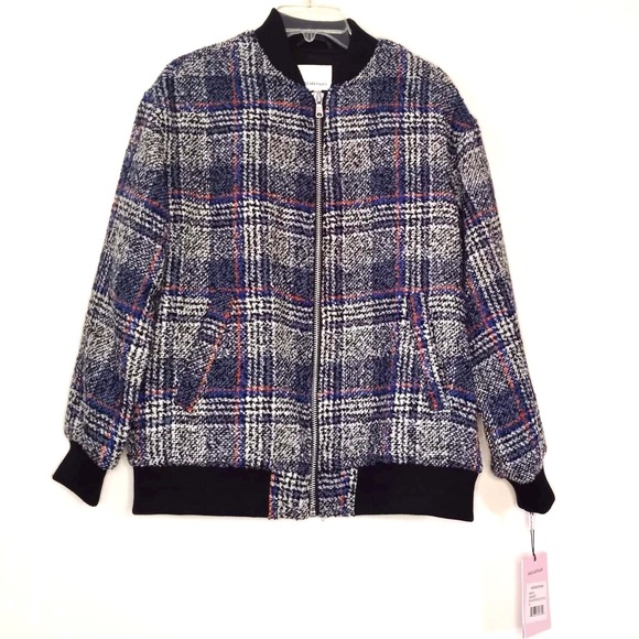 Avec Les Filles Blue Plaid Bomber Jacket NEW never worn - Picture 2 of 12